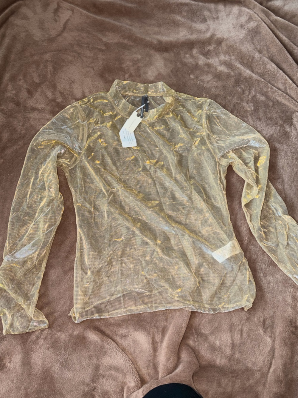 Anthropologie Sheer Metallic Gold Long-Sleeve Tee